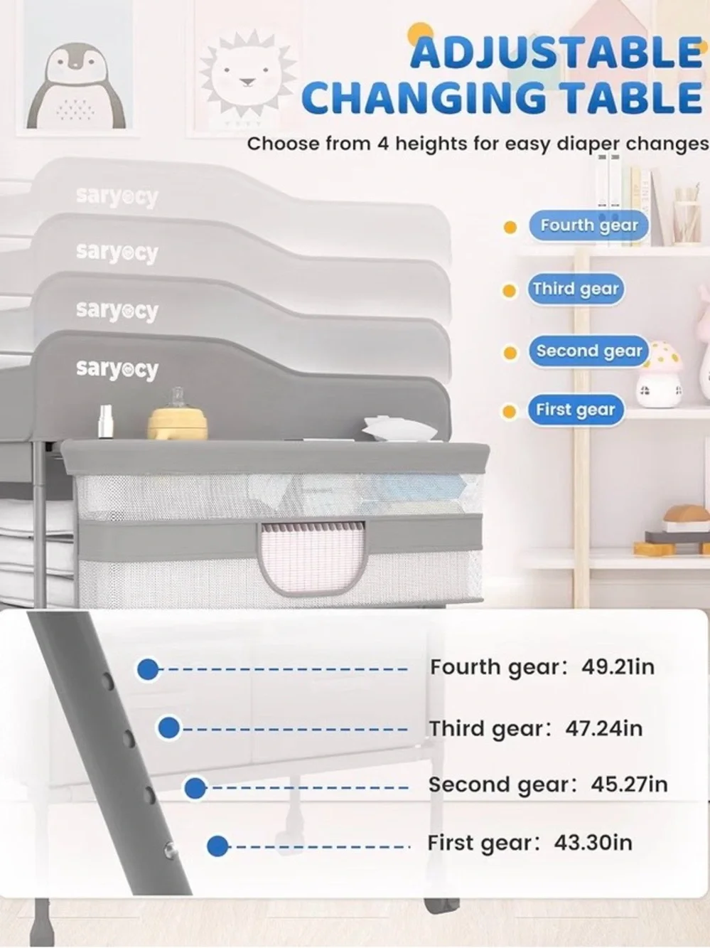 Saryocy Gray Baby Changing Station with Toy Arch and Storage